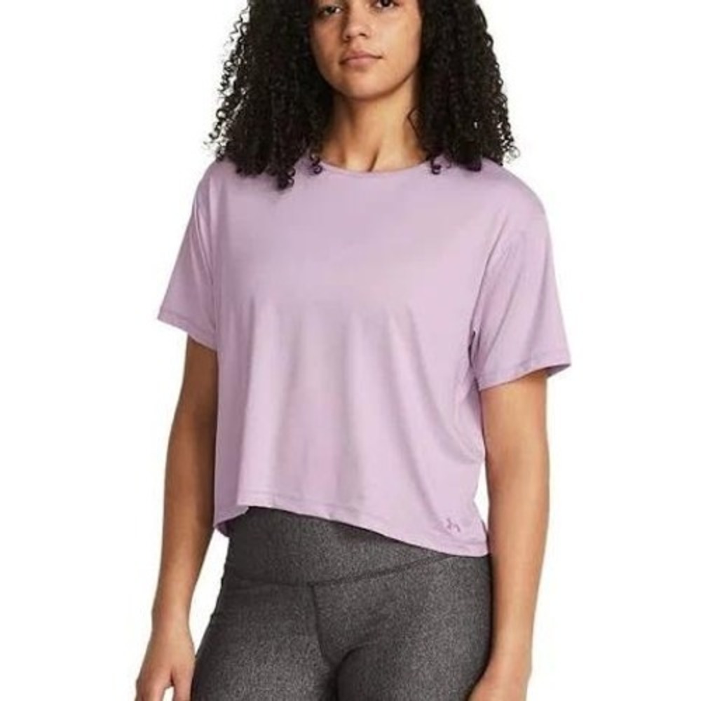 Under Armour crop tee gym hi low cute lavender purple perforated heat gear SM